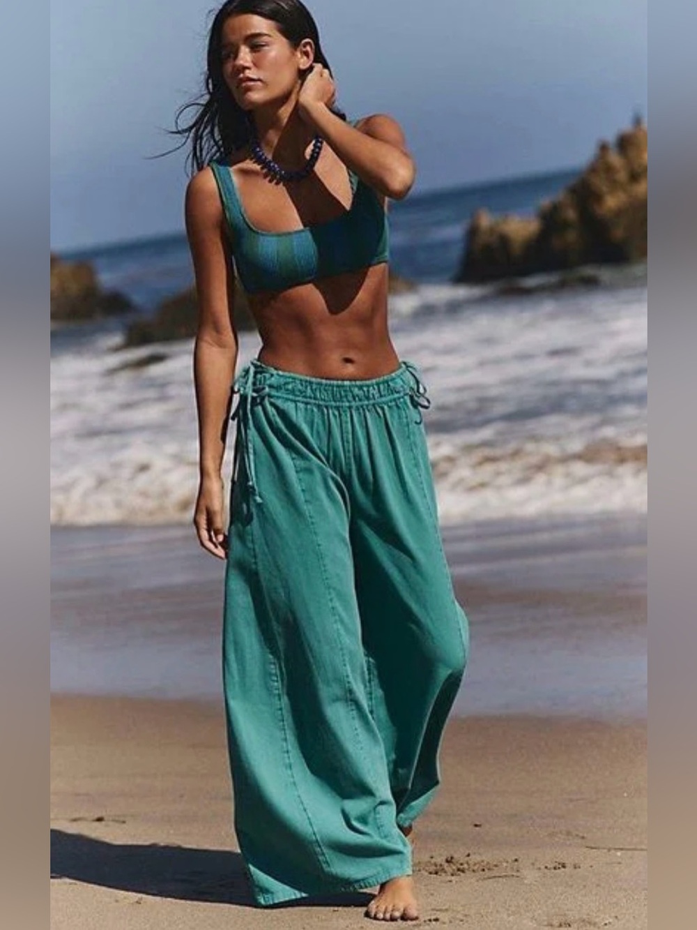Free People Free-est Cotton Sun Dazed Pants in Turquoise Size Small NWT